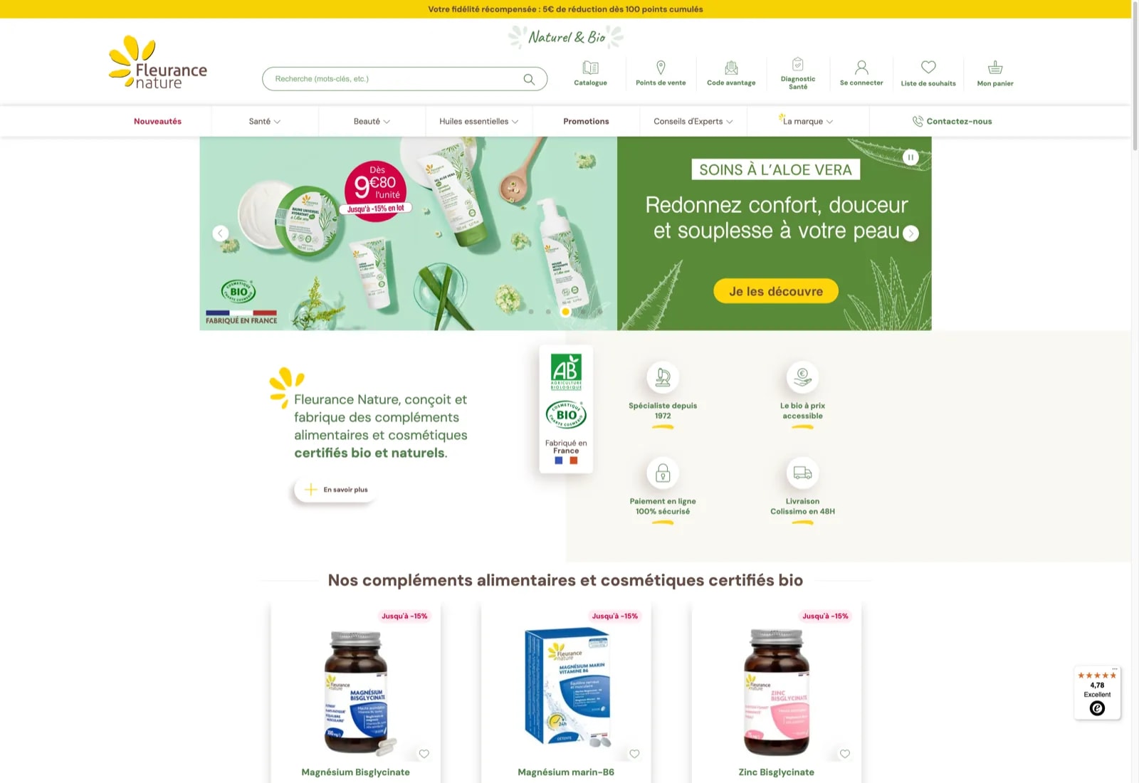 Page d'accueil Fleurance Nature après la refonte e-commerce