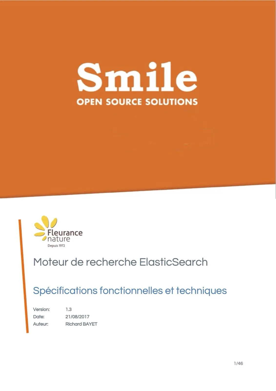 Page de couverture du document de spécifications ElasticSearch