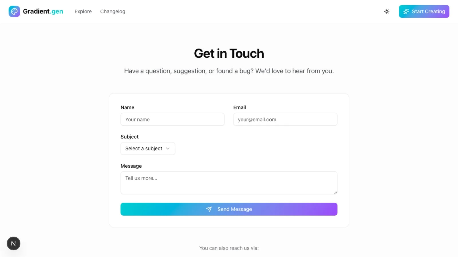 Page de contact avec formulaire de retour