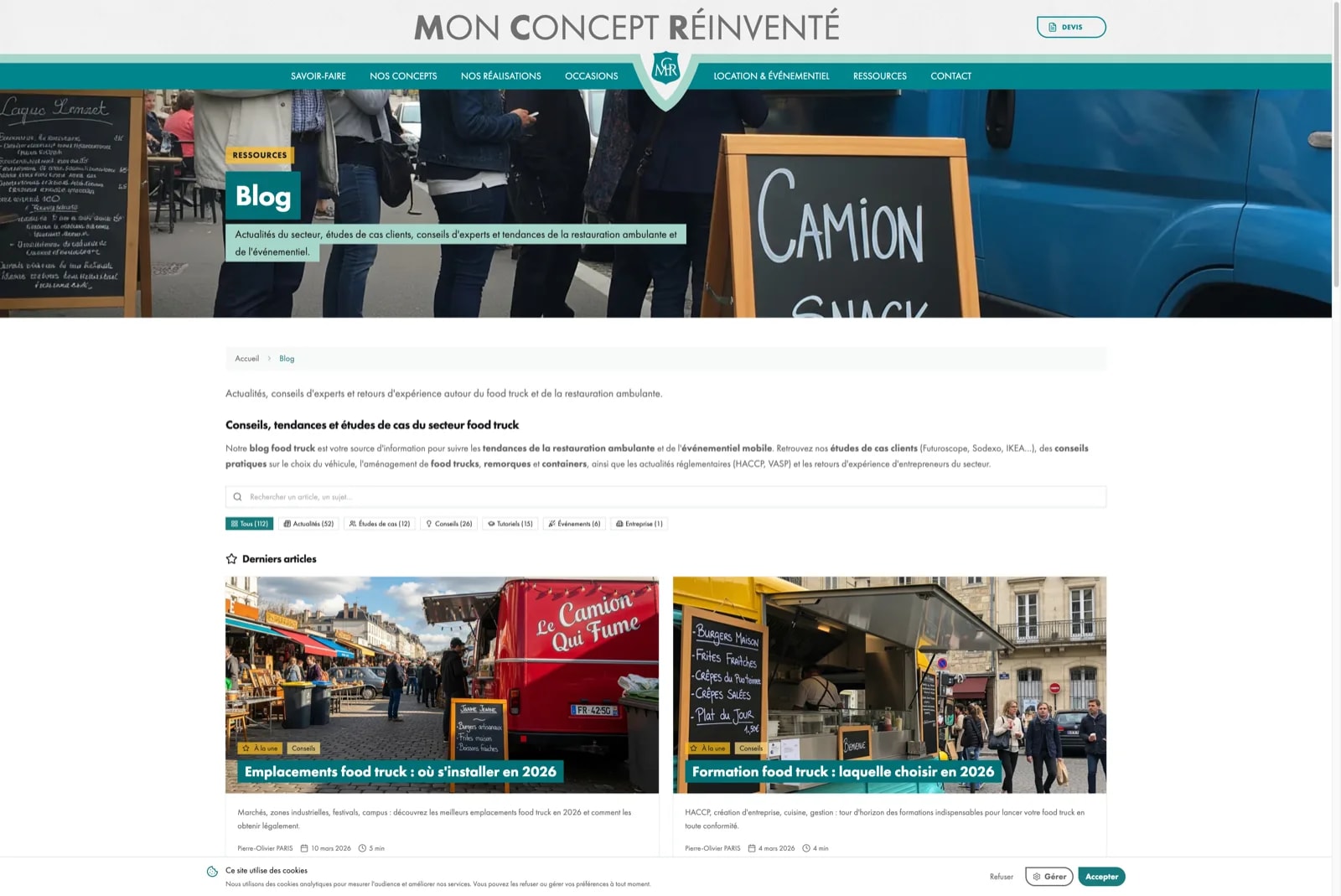 Blog Mon Camion Resto avec articlés sur les emplacements food truck, formations et tendances du secteur
