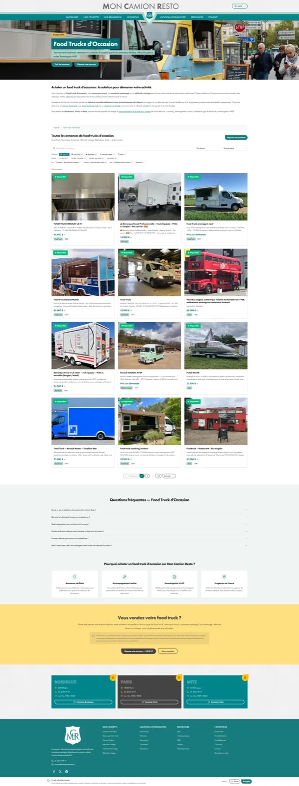 Place de marché food trucks d'occasion avec grille de vehicules reconditionnes a vendre de différents modèles