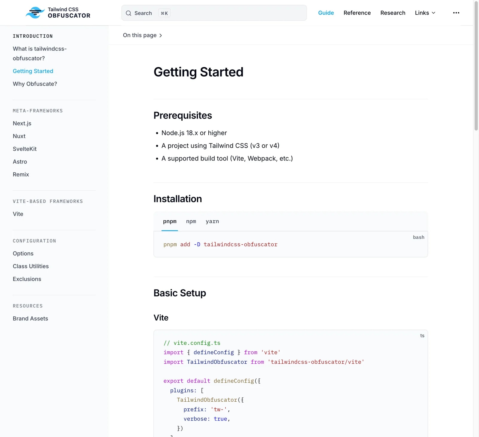 Documentation tailwindcss-obfuscator - Guide de demarrage